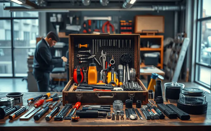 维修工具箱和配件展示